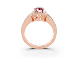 Rose gold Emerald Cut Halo Morganite Ring with Split Shank and Four-Prong Setting_3
