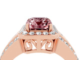 Rose gold Emerald Cut Halo Morganite Ring with Split Shank and Four-Prong Setting_4