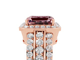 Rose gold Emerald Cut Halo Morganite Ring with Split Shank and Four-Prong Setting_5
