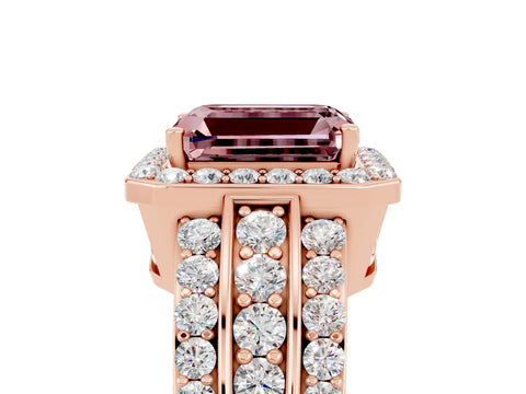 Rose gold Emerald Cut Halo Morganite Ring with Split Shank and Four-Prong Setting_5