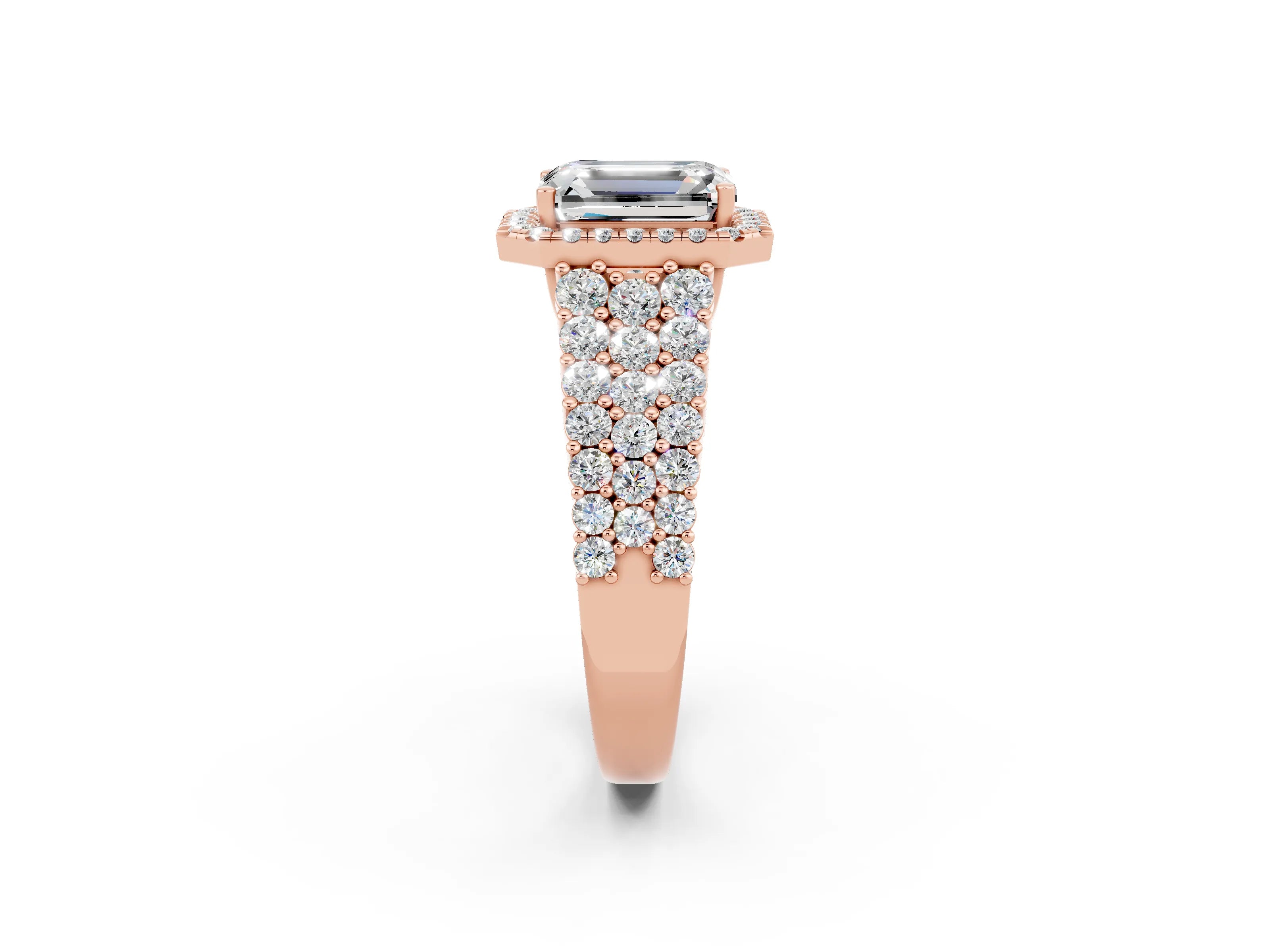 Rose gold Emerald Cut Halo Pavé Diamond Engagement Ring with Split Shank and Four-Prong Setting_2