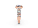 Rose gold Emerald Cut Halo Pavé Diamond Engagement Ring with Split Shank and Four-Prong Setting_2