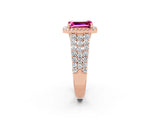 Rose gold Emerald Cut Halo Pavé Diamond Engagement Ring with Split Shank and Four-Prong Setting_2