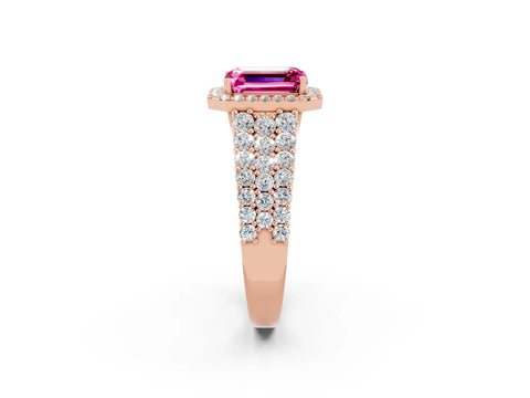 Rose gold Emerald Cut Halo Pavé Diamond Engagement Ring with Split Shank and Four-Prong Setting_2