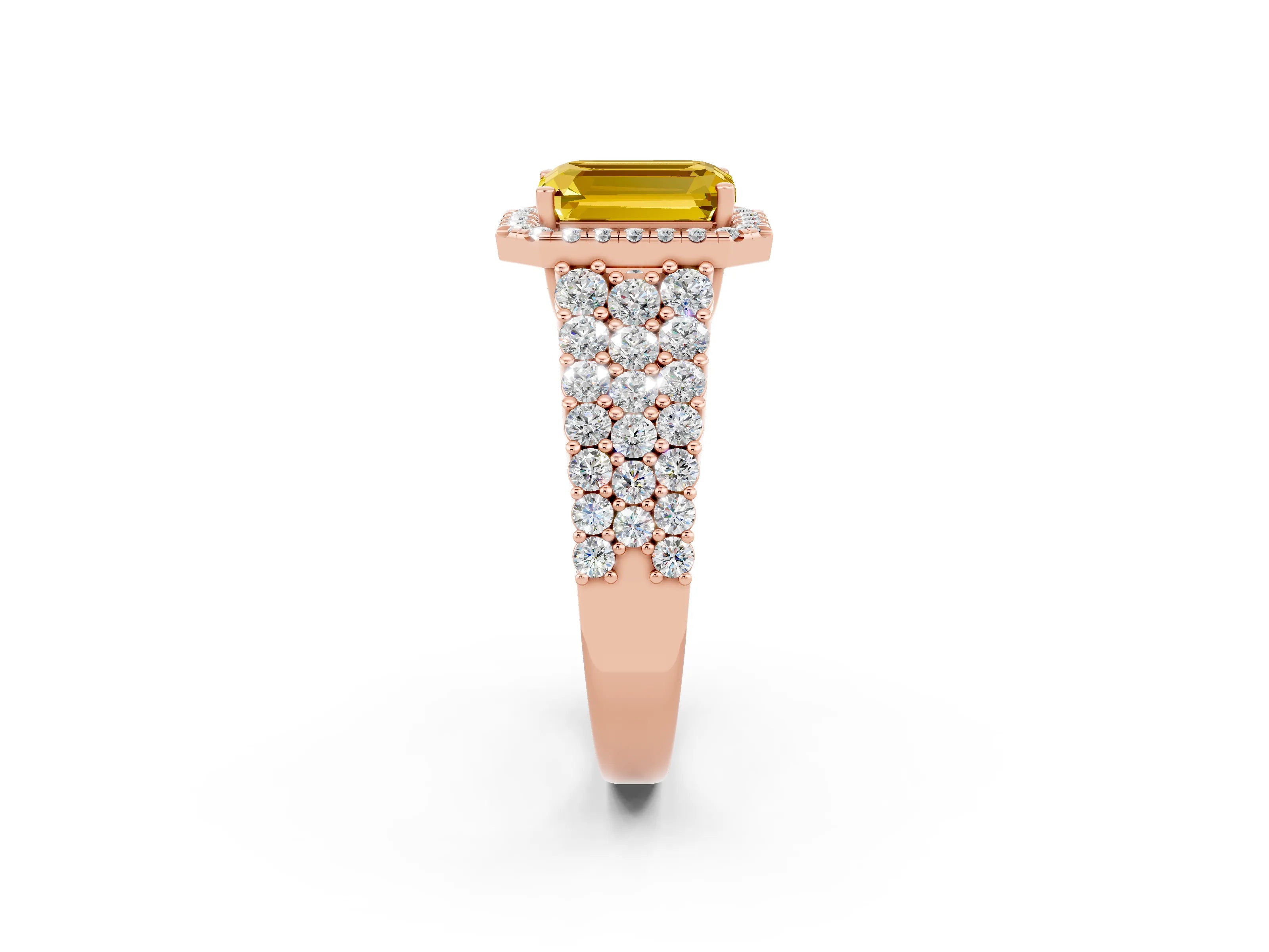 Rose gold Emerald Cut Halo Pavé Diamond Engagement Ring with Split Shank and Four-Prong Setting_2
