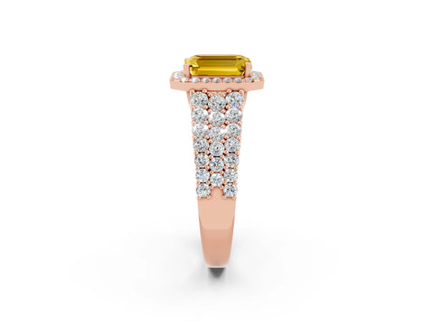 Rose gold Emerald Cut Halo Pavé Diamond Engagement Ring with Split Shank and Four-Prong Setting_2