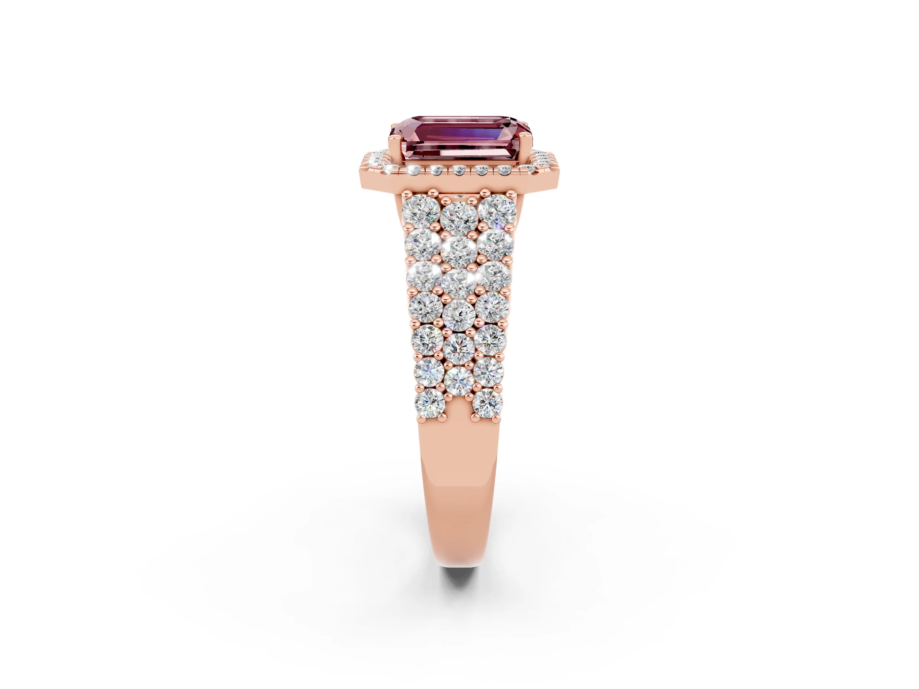 Rose gold Emerald Cut Halo Pavé Diamond Engagement Ring with Split Shank and Four-Prong Setting_2