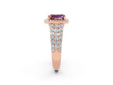 Rose gold Emerald Cut Halo Pavé Diamond Engagement Ring with Split Shank and Four-Prong Setting_2