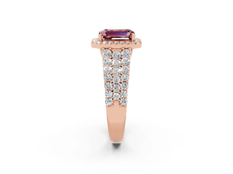 Rose gold Emerald Cut Halo Pavé Diamond Engagement Ring with Split Shank and Four-Prong Setting_2
