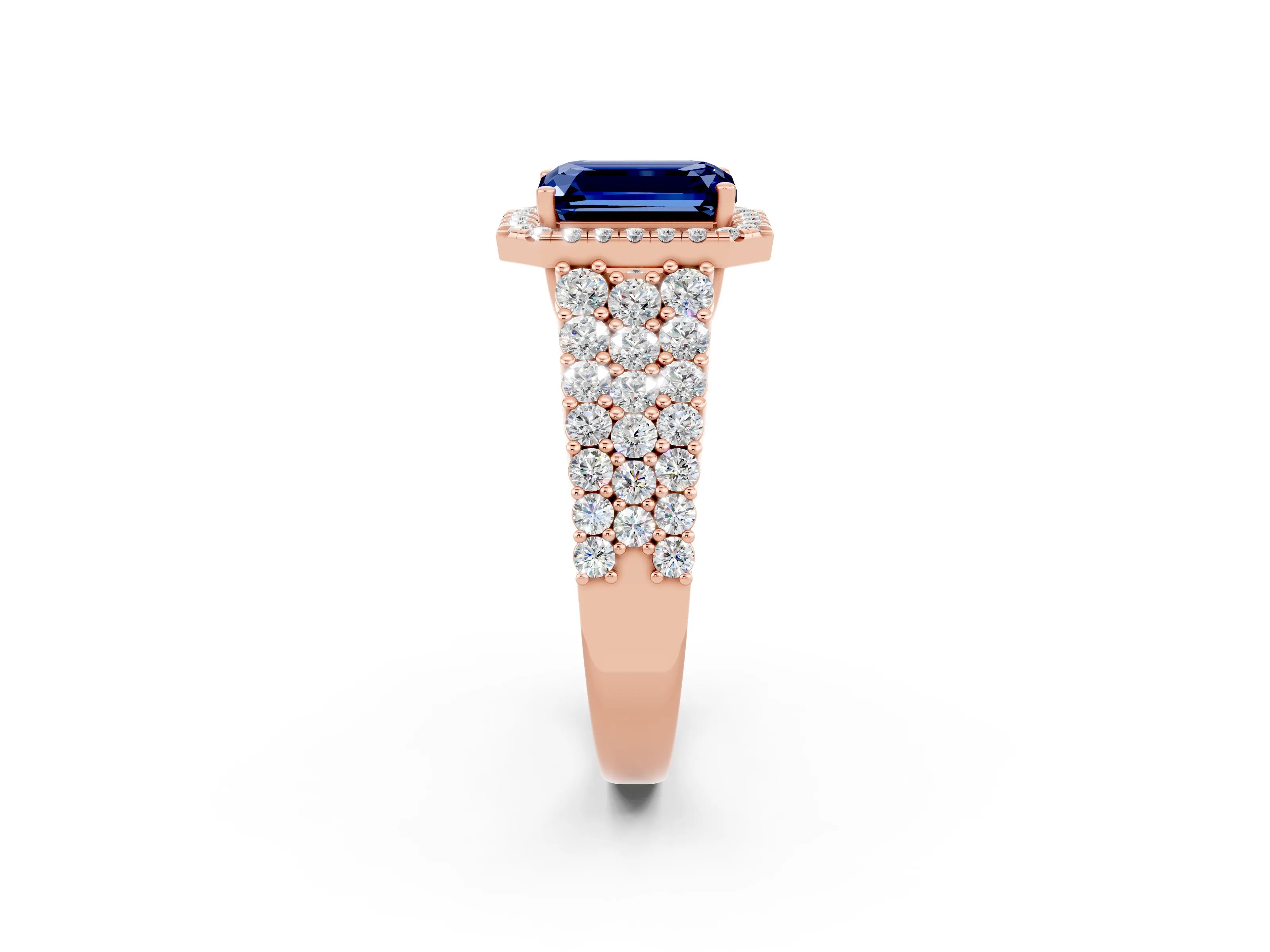 Rose gold Emerald Cut Halo Pavé Diamond Engagement Ring with Split Shank and Four-Prong Setting_2