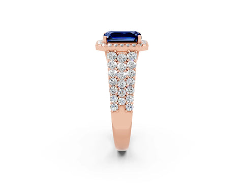 Rose gold Emerald Cut Halo Pavé Diamond Engagement Ring with Split Shank and Four-Prong Setting_2