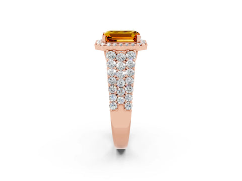 Rose gold Emerald Cut Halo Pavé Diamond Engagement Ring with Split Shank and Four-Prong Setting_2
