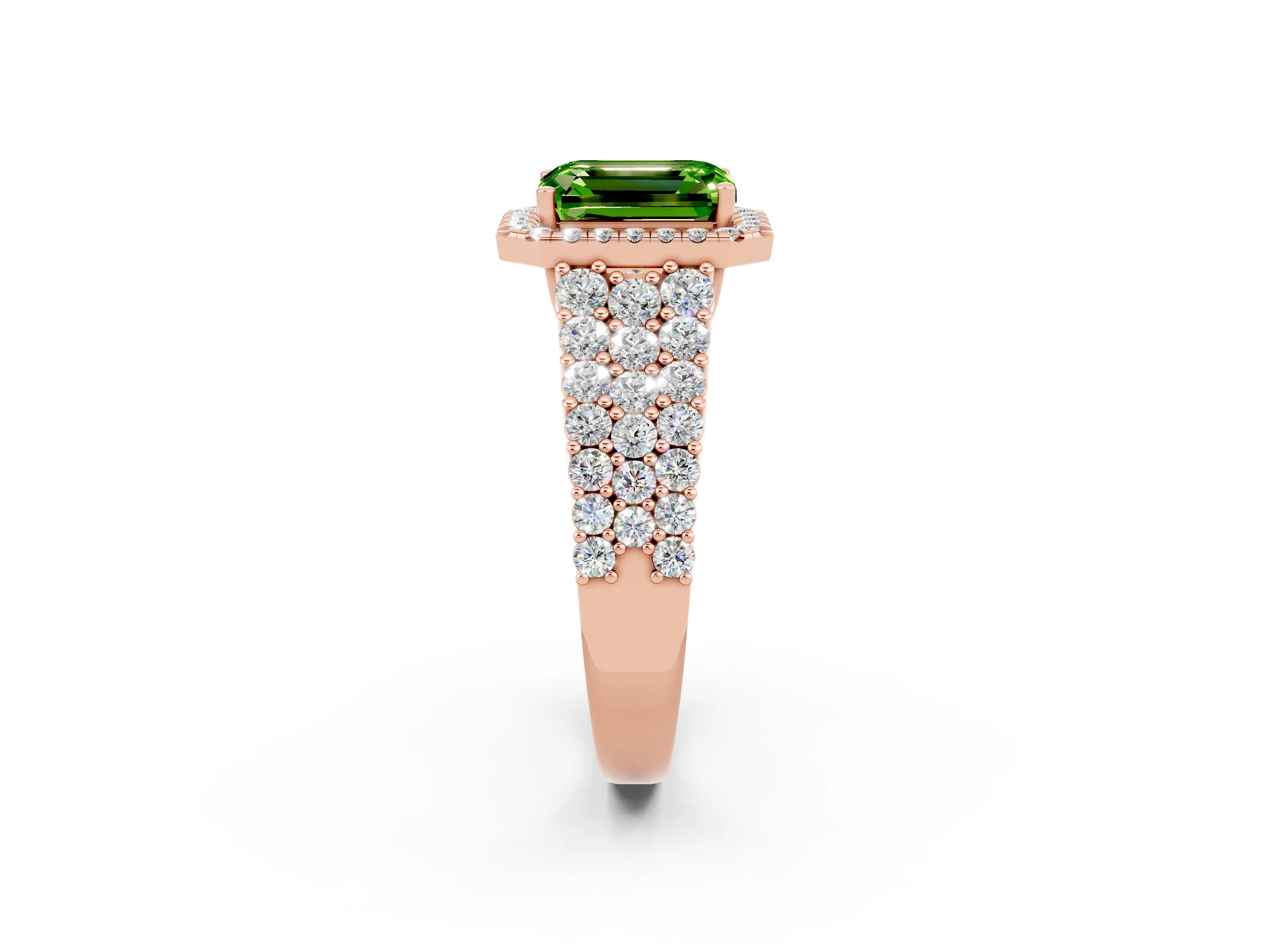 Rose gold Emerald Cut Halo Pavé Diamond Engagement Ring with Split Shank and Four-Prong Setting_2