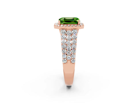 Rose gold Emerald Cut Halo Pavé Diamond Engagement Ring with Split Shank and Four-Prong Setting_2