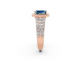 Rose gold Emerald Cut Halo Pavé Diamond Engagement Ring with Split Shank and Four-Prong Setting_2