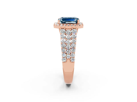 Rose gold Emerald Cut Halo Pavé Diamond Engagement Ring with Split Shank and Four-Prong Setting_2