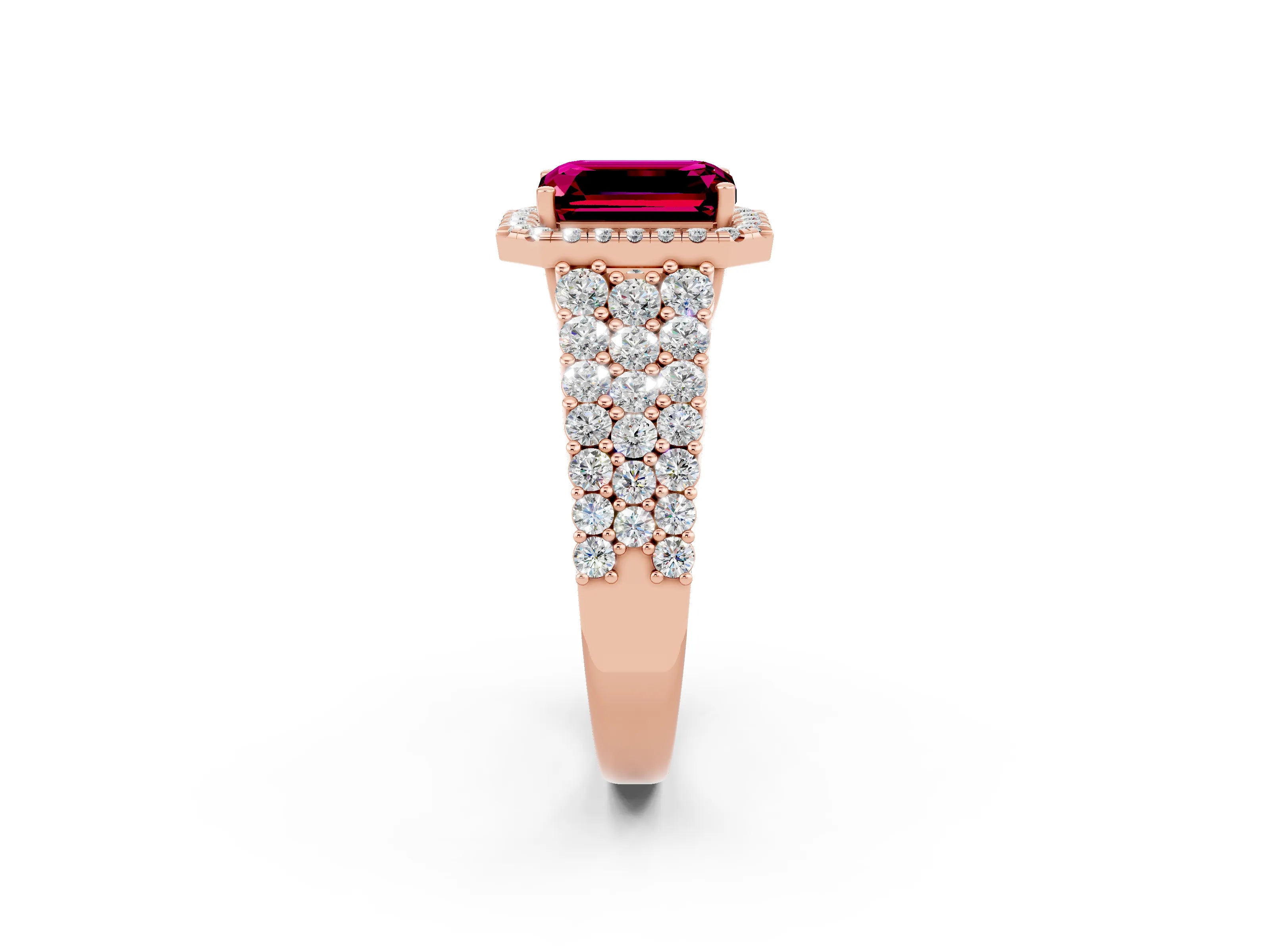 Rose gold Emerald Cut Halo Pavé Diamond Engagement Ring with Split Shank and Four-Prong Setting_2