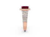 Rose gold Emerald Cut Halo Pavé Diamond Engagement Ring with Split Shank and Four-Prong Setting_2