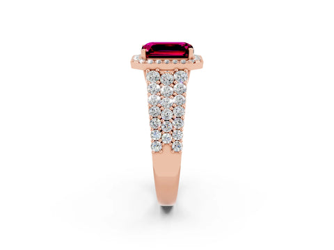 Rose gold Emerald Cut Halo Pavé Diamond Engagement Ring with Split Shank and Four-Prong Setting_2