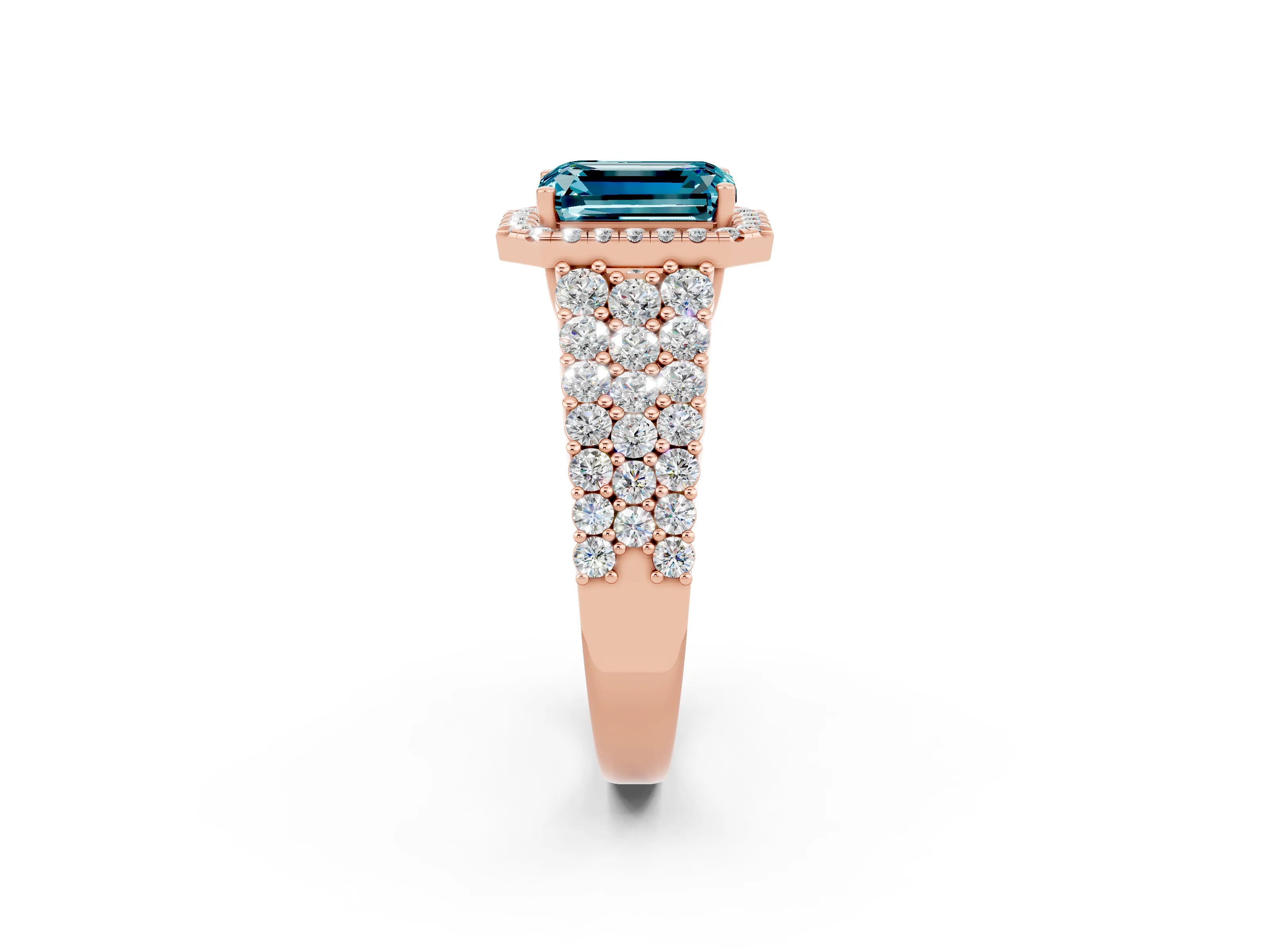 Rose gold Emerald Cut Halo Pavé Diamond Engagement Ring with Split Shank and Four-Prong Setting_2
