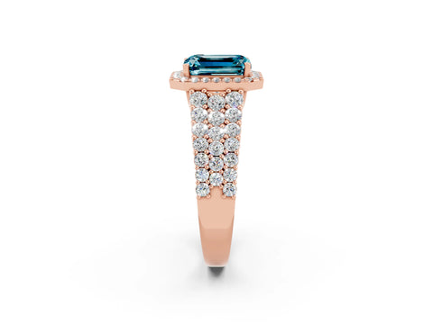 Rose gold Emerald Cut Halo Pavé Diamond Engagement Ring with Split Shank and Four-Prong Setting_2