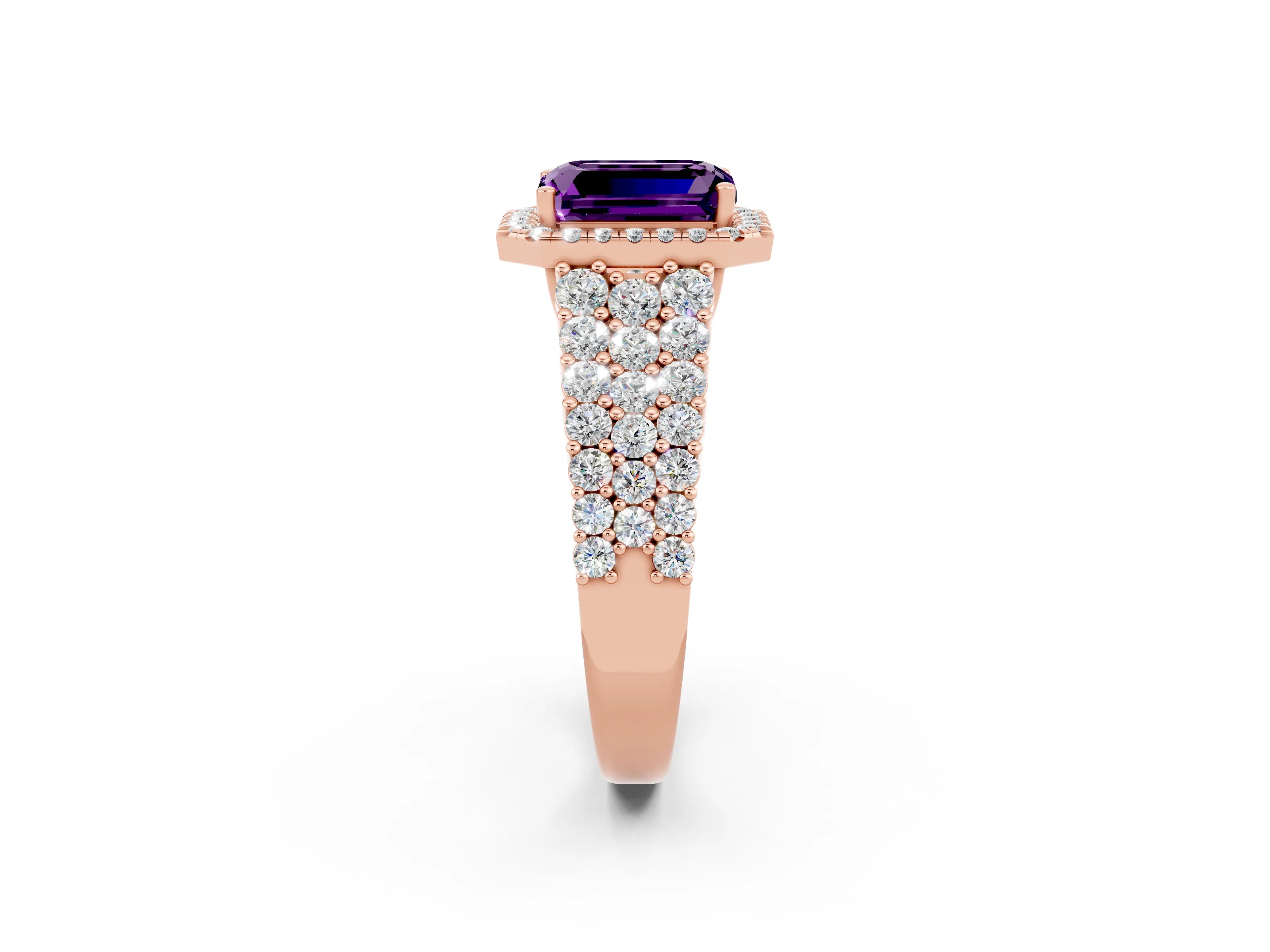 Rose gold Emerald Cut Halo Pavé Diamond Engagement Ring with Split Shank and Four-Prong Setting_2