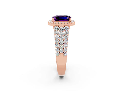 Rose gold Emerald Cut Halo Pavé Diamond Engagement Ring with Split Shank and Four-Prong Setting_2