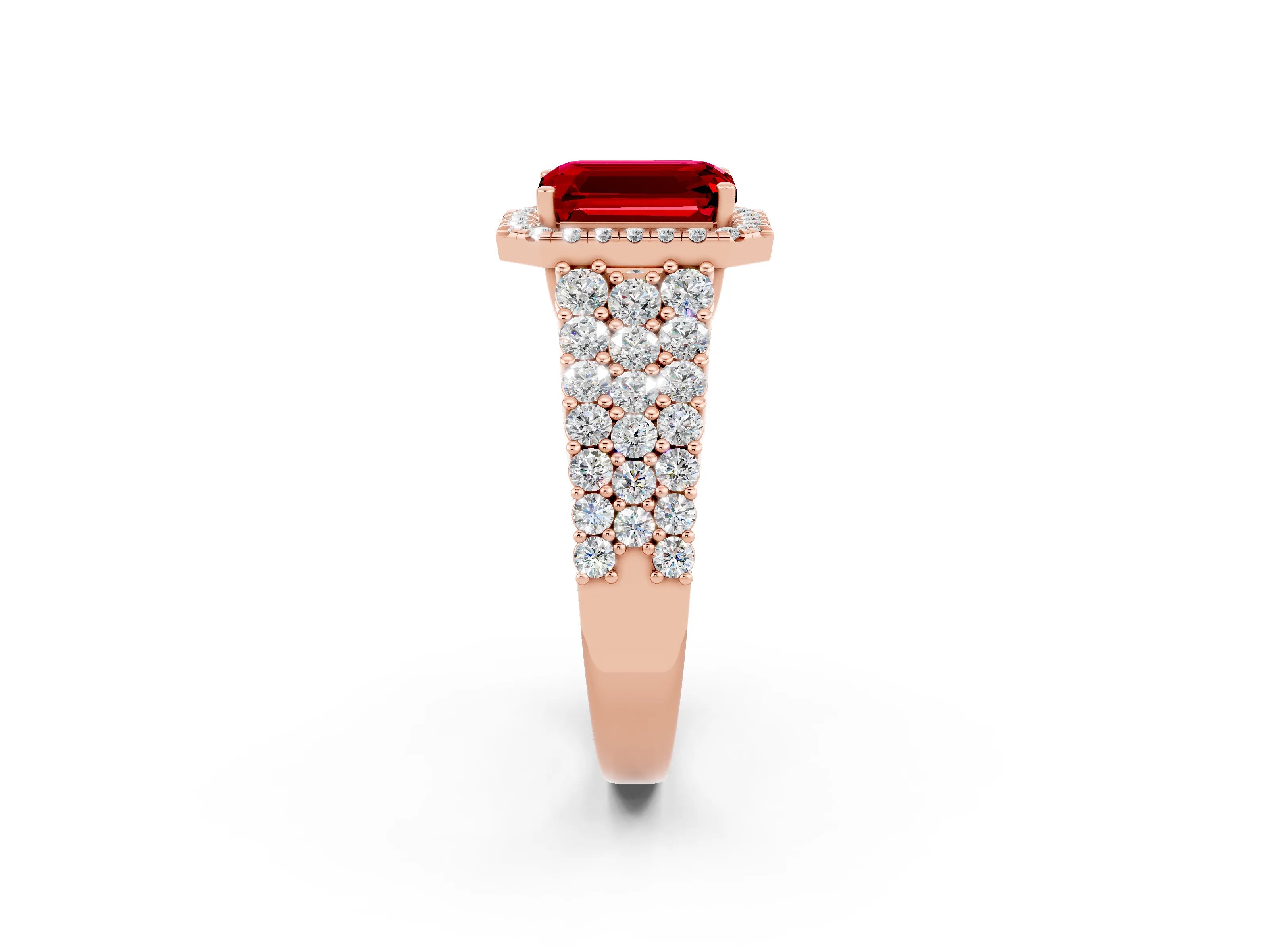 Rose gold Emerald Cut Halo Pavé Diamond Engagement Ring with Split Shank and Four-Prong Setting_2