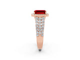 Rose gold Emerald Cut Halo Pavé Diamond Engagement Ring with Split Shank and Four-Prong Setting_2