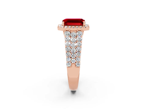 Rose gold Emerald Cut Halo Pavé Diamond Engagement Ring with Split Shank and Four-Prong Setting_2