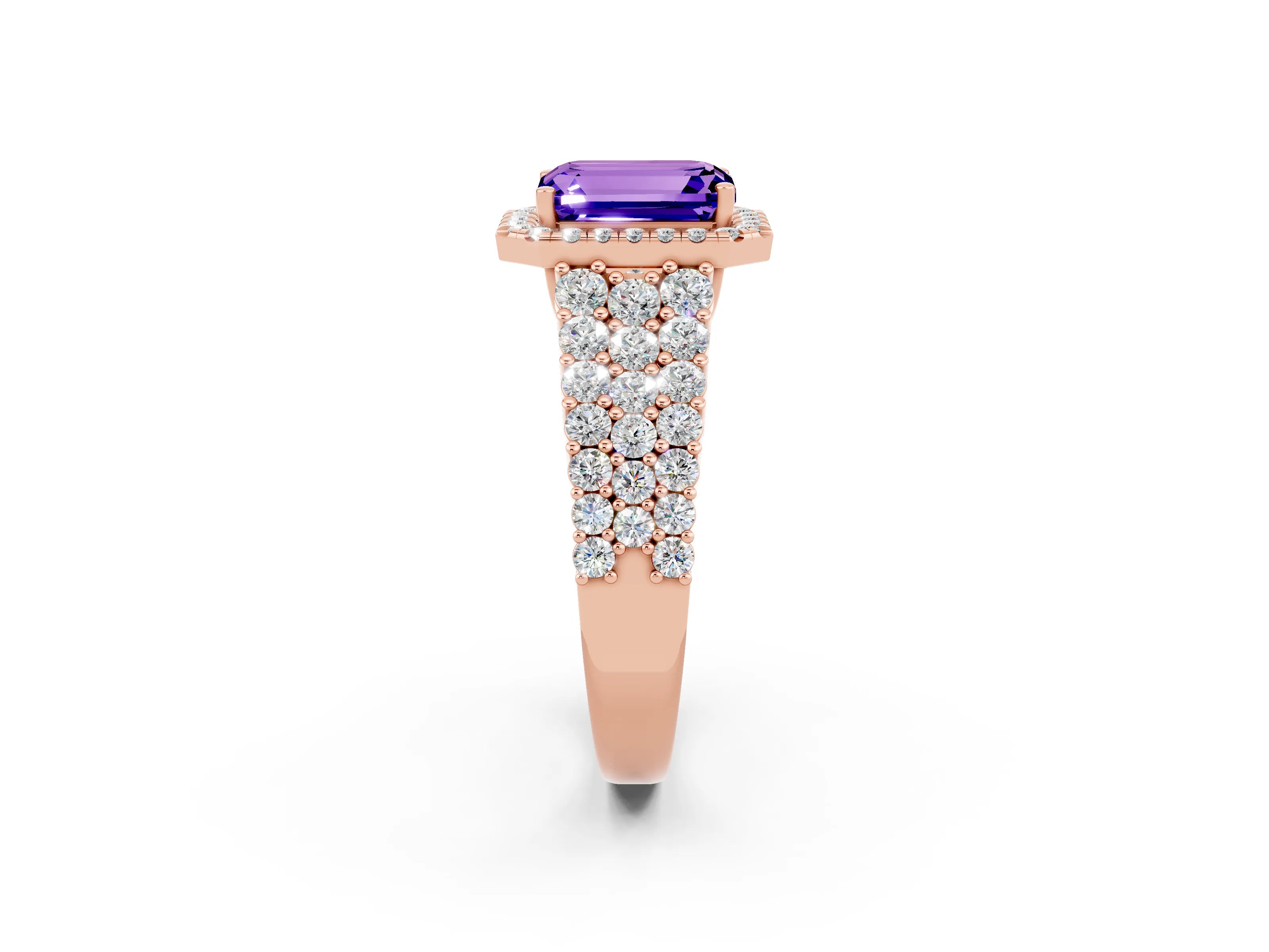 Rose gold Emerald Cut Halo Pavé Diamond Engagement Ring with Split Shank and Four-Prong Setting_2