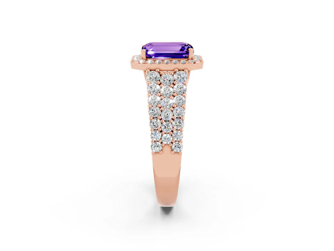 Rose gold Emerald Cut Halo Pavé Diamond Engagement Ring with Split Shank and Four-Prong Setting_2