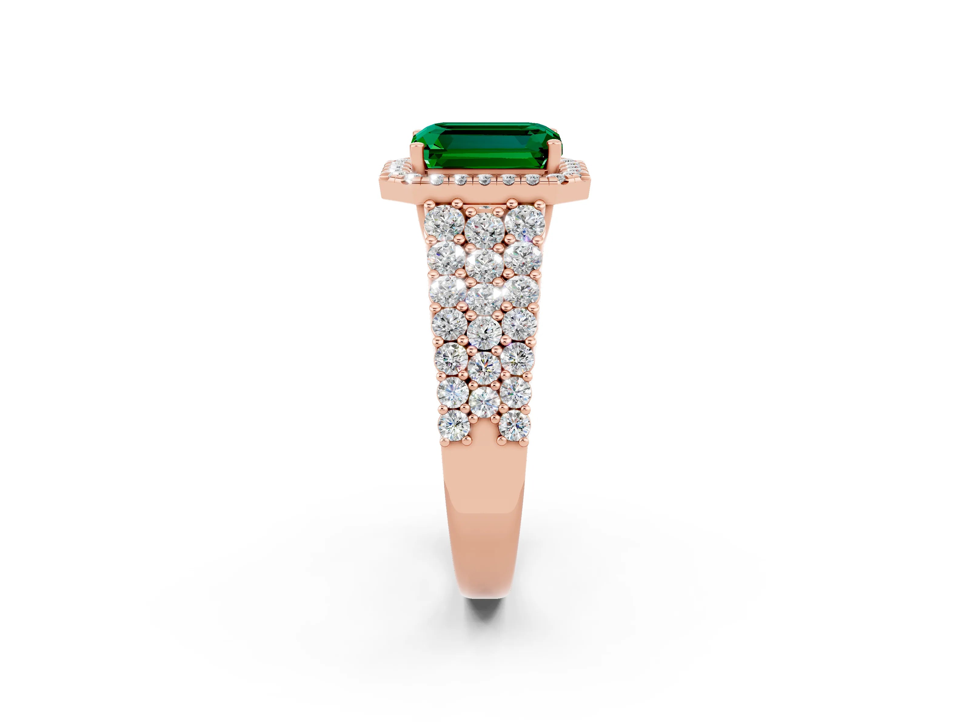 Rose gold Emerald Cut Halo Pavé Diamond Engagement Ring with Split Shank and Four-Prong Setting_2