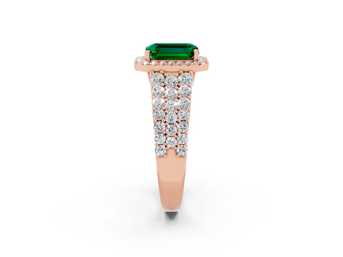 Rose gold Emerald Cut Halo Pavé Diamond Engagement Ring with Split Shank and Four-Prong Setting_2