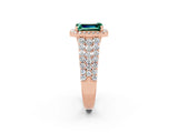 Rose gold Emerald Cut Halo Pavé Diamond Engagement Ring with Split Shank and Four-Prong Setting_2