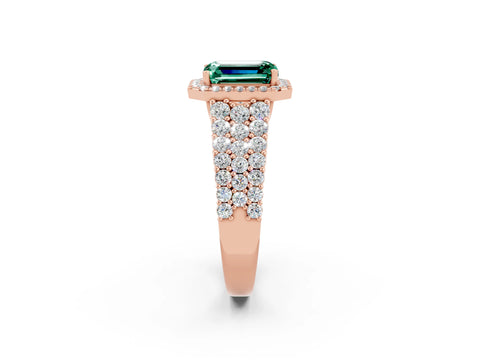 Rose gold Emerald Cut Halo Pavé Diamond Engagement Ring with Split Shank and Four-Prong Setting_2