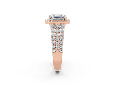 Rose gold Emerald Cut Halo Pavé Diamond Engagement Ring with Split Shank and Four-Prong Setting_2
