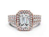 Rose gold Emerald Cut Halo Pavé Diamond Engagement Ring with Split Shank and Four-Prong Setting_3