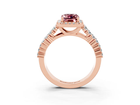Rose gold Emerald Cut Halo Pavé Diamond Engagement Ring with Split Shank and Four-Prong Setting_3