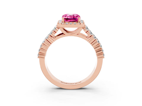 Rose gold Emerald Cut Halo Pavé Diamond Engagement Ring with Split Shank and Four-Prong Setting_3