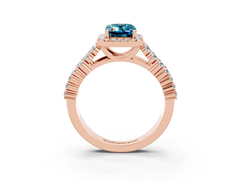 Rose gold Emerald Cut Halo Pavé Diamond Engagement Ring with Split Shank and Four-Prong Setting_3