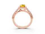 Rose gold Emerald Cut Halo Pavé Diamond Engagement Ring with Split Shank and Four-Prong Setting_3