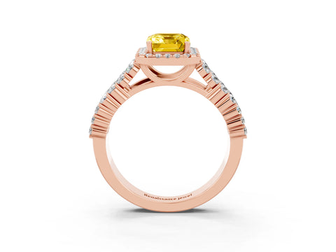 Rose gold Emerald Cut Halo Pavé Diamond Engagement Ring with Split Shank and Four-Prong Setting_3