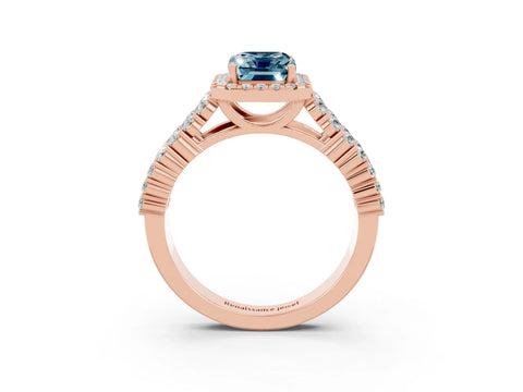 Rose gold Emerald Cut Halo Pavé Diamond Engagement Ring with Split Shank and Four-Prong Setting_3