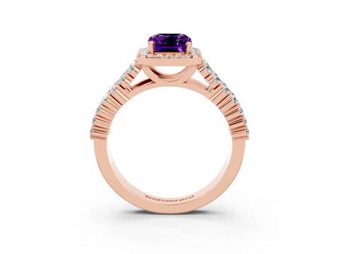 Rose gold Emerald Cut Halo Pavé Diamond Engagement Ring with Split Shank and Four-Prong Setting_3