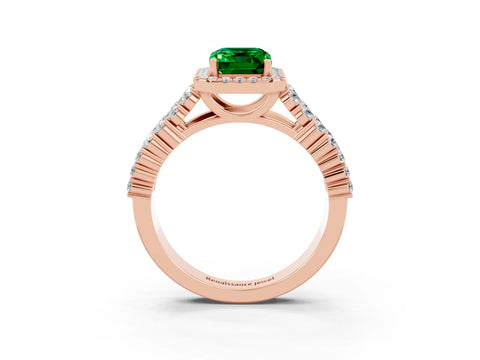 Rose gold Emerald Cut Halo Pavé Diamond Engagement Ring with Split Shank and Four-Prong Setting_3