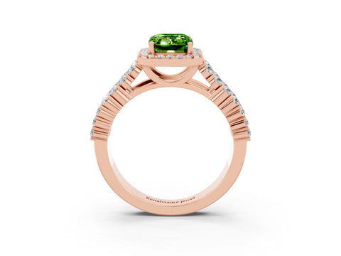 Rose gold Emerald Cut Halo Pavé Diamond Engagement Ring with Split Shank and Four-Prong Setting_3