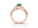 Rose gold Emerald Cut Halo Pavé Diamond Engagement Ring with Split Shank and Four-Prong Setting_3