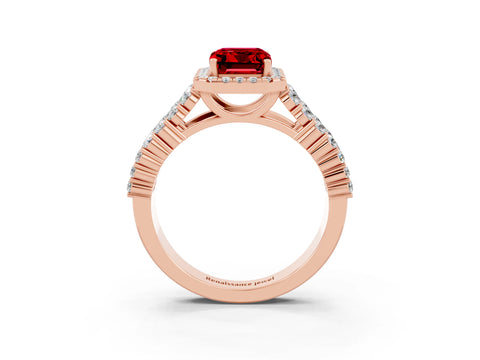 Rose gold Emerald Cut Halo Pavé Diamond Engagement Ring with Split Shank and Four-Prong Setting_3