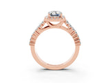 Rose gold Emerald Cut Halo Pavé Diamond Engagement Ring with Split Shank and Four-Prong Setting_3